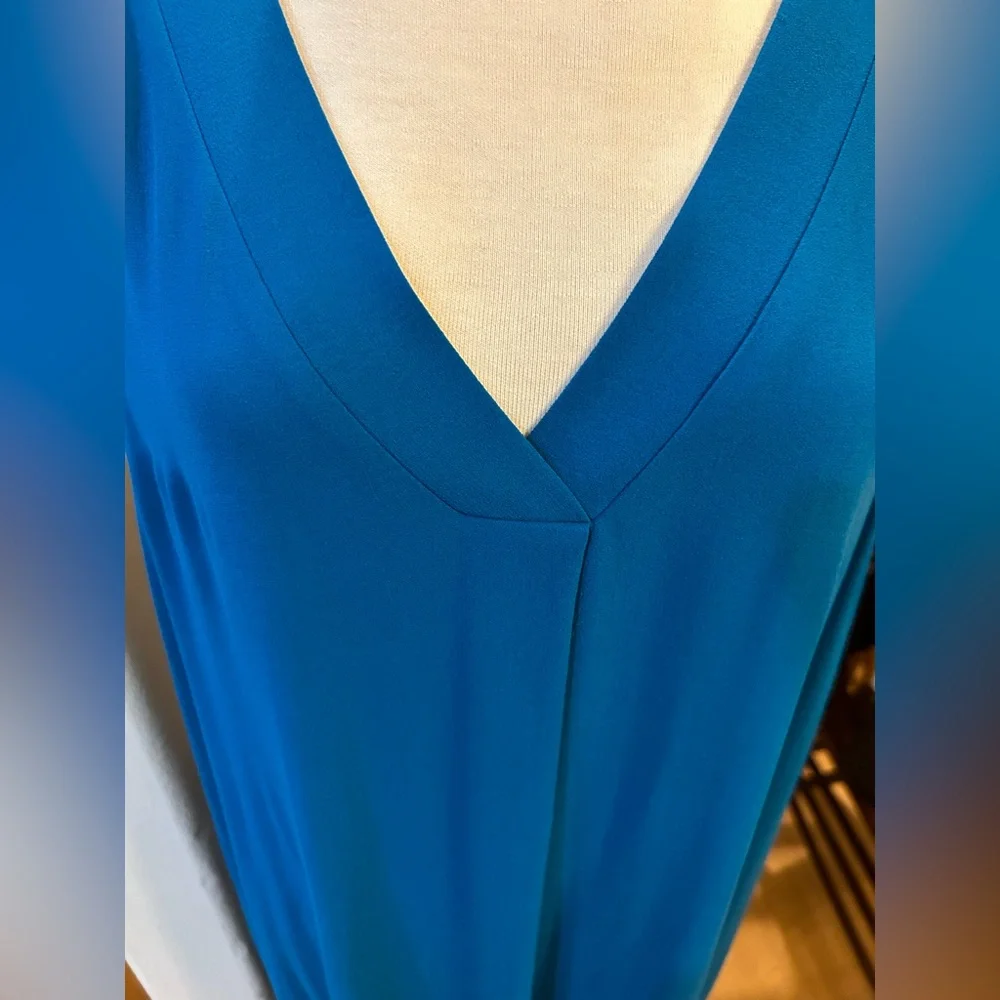 EILEEN FISHER Silk Georgette Crepe V-Neck Dress in Jewel. Size XL NWT - Picture 3 of 14